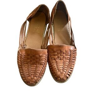 Woven Leather Espadrille Flats - Tan